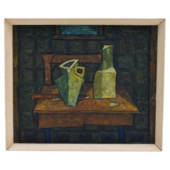 1960s MidCentury Abstract Still Life Oil Impasto Painting By William Jordan