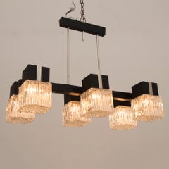 1960s Midcentury Belgian Six Square Shade Black and Chrome Hanging Light