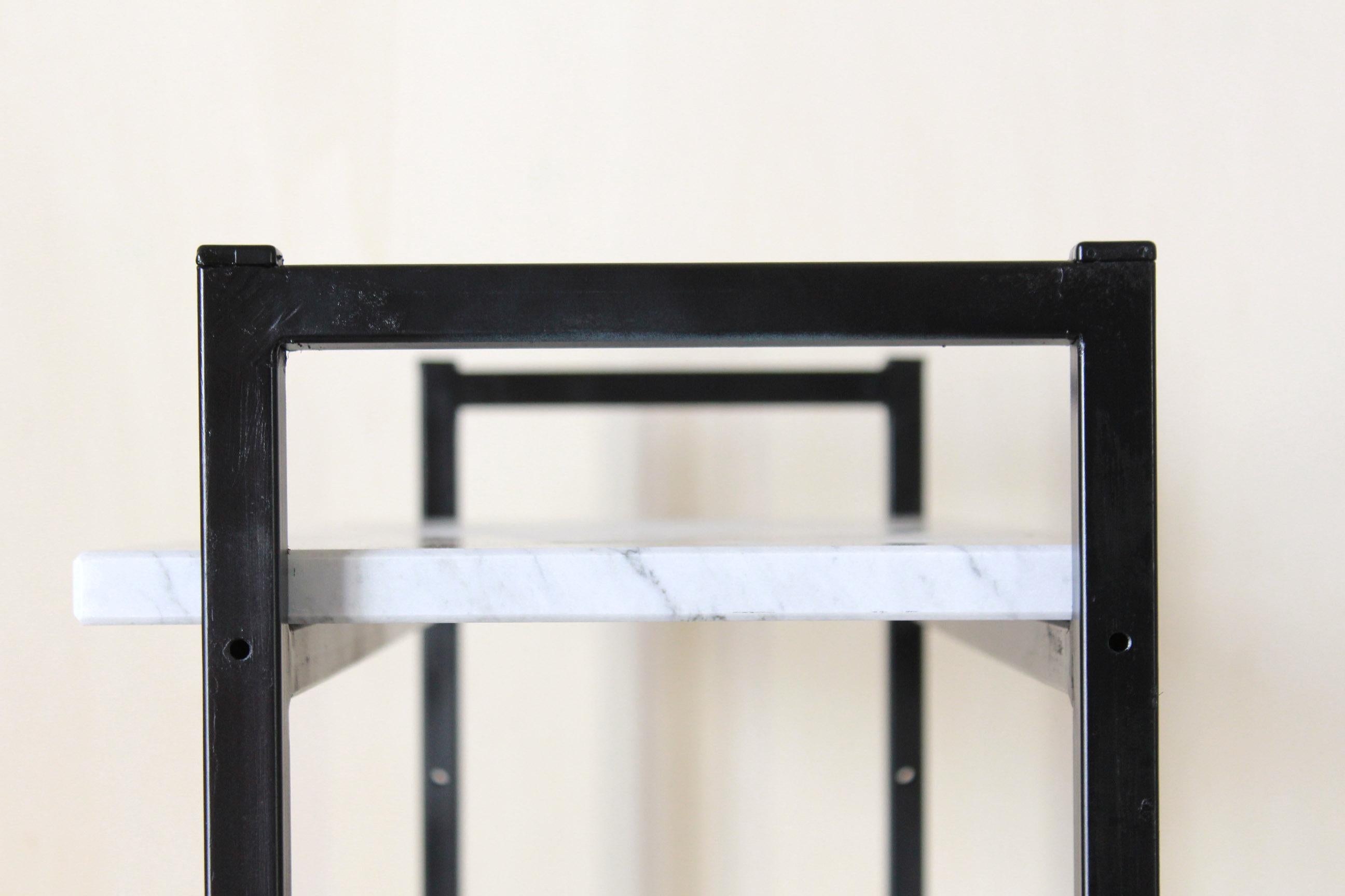 1960s Vintage Bookshelf with Carrara Marble Shelves and Black Iron Frame 7