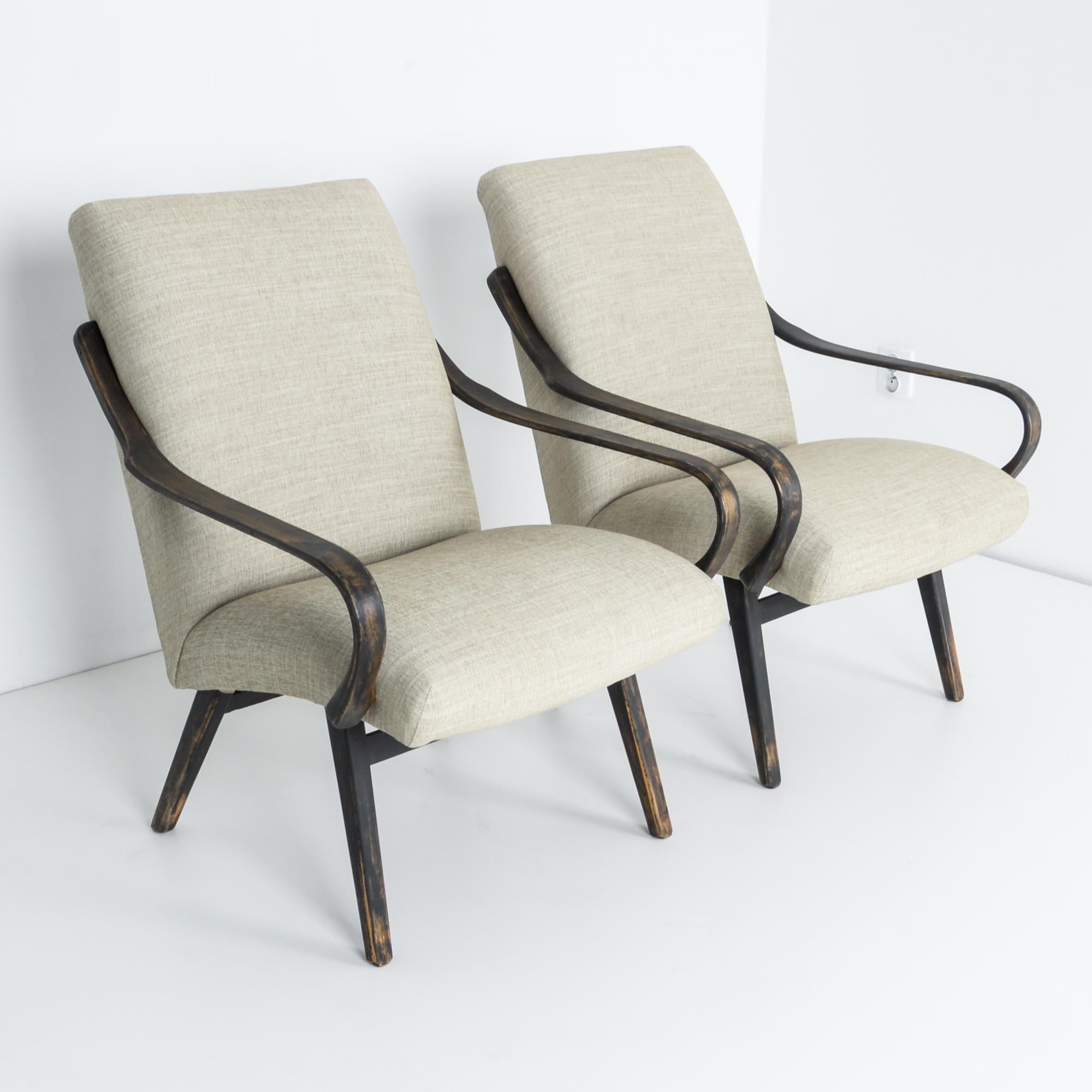 Hardwood 1960s Midcentury Czech Lounge Chairs, a Pair