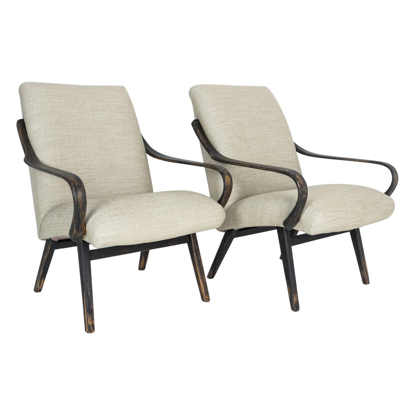 1960s Midcentury Czech Lounge Chairs, a Pair
