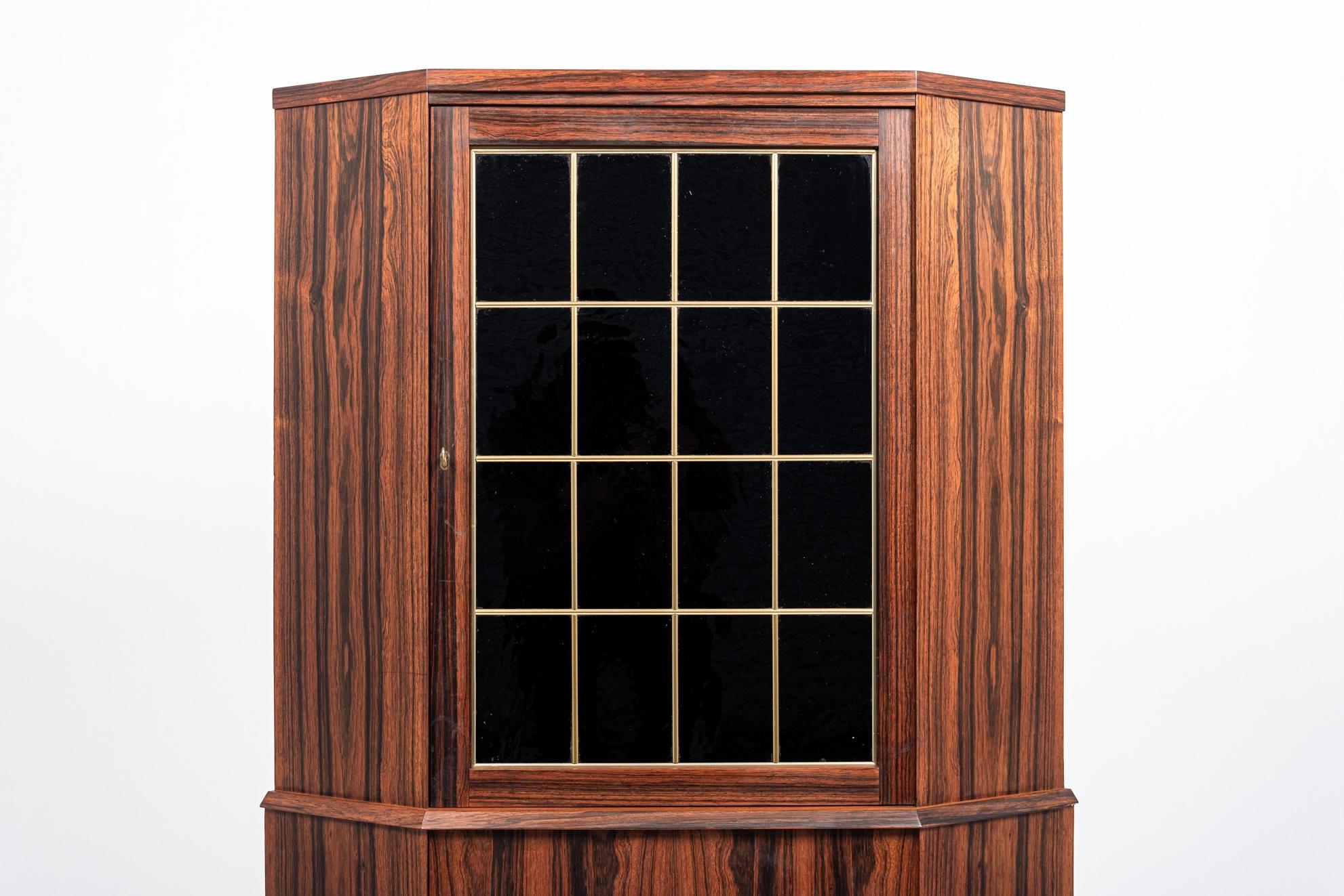 Glass 1960s Midcentury Danish Rosewood Corner Bar Cabinet For Sale