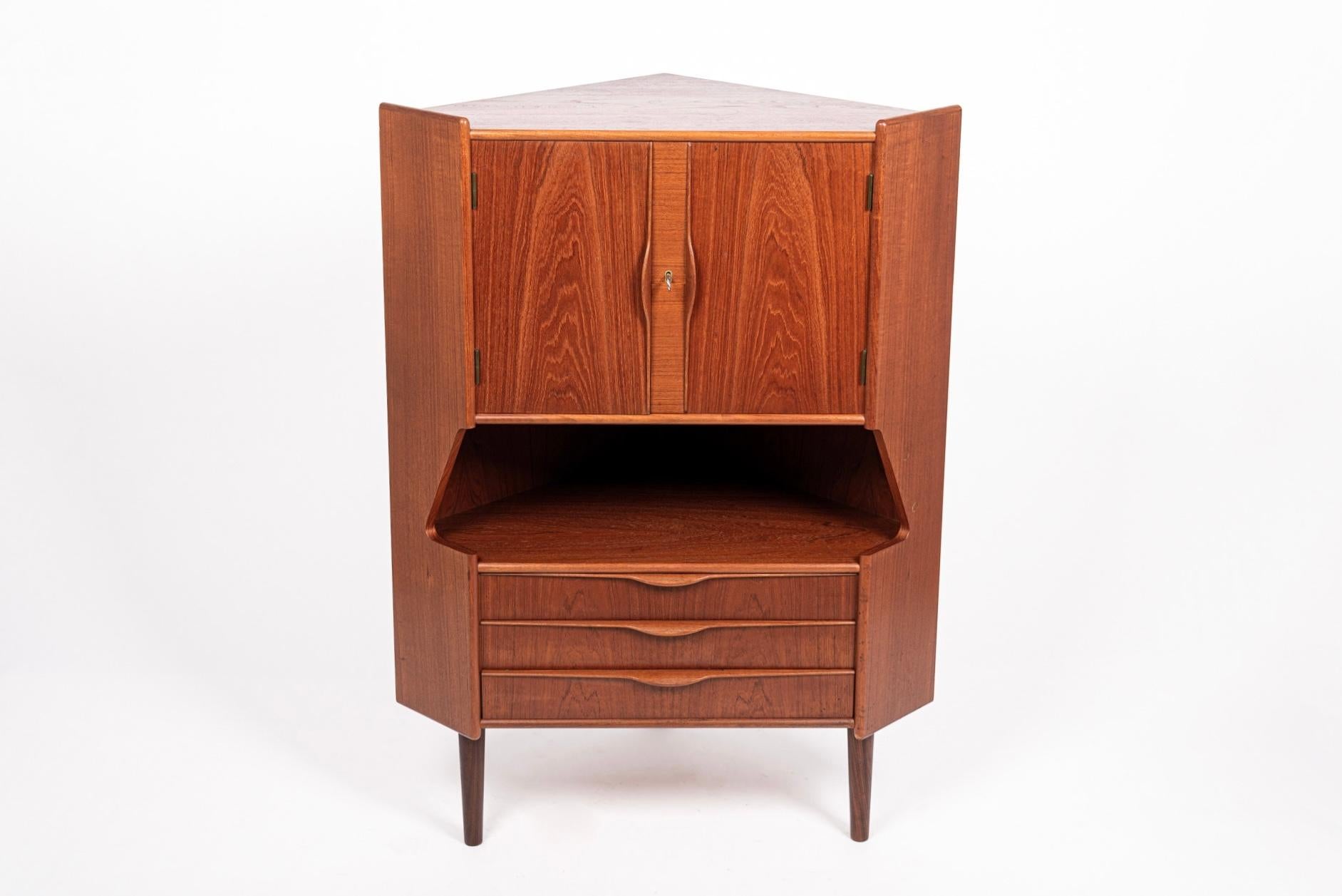 Mid-Century Modern 1960s Midcentury Danish Teak Corner Bar Cabinet by Falsig