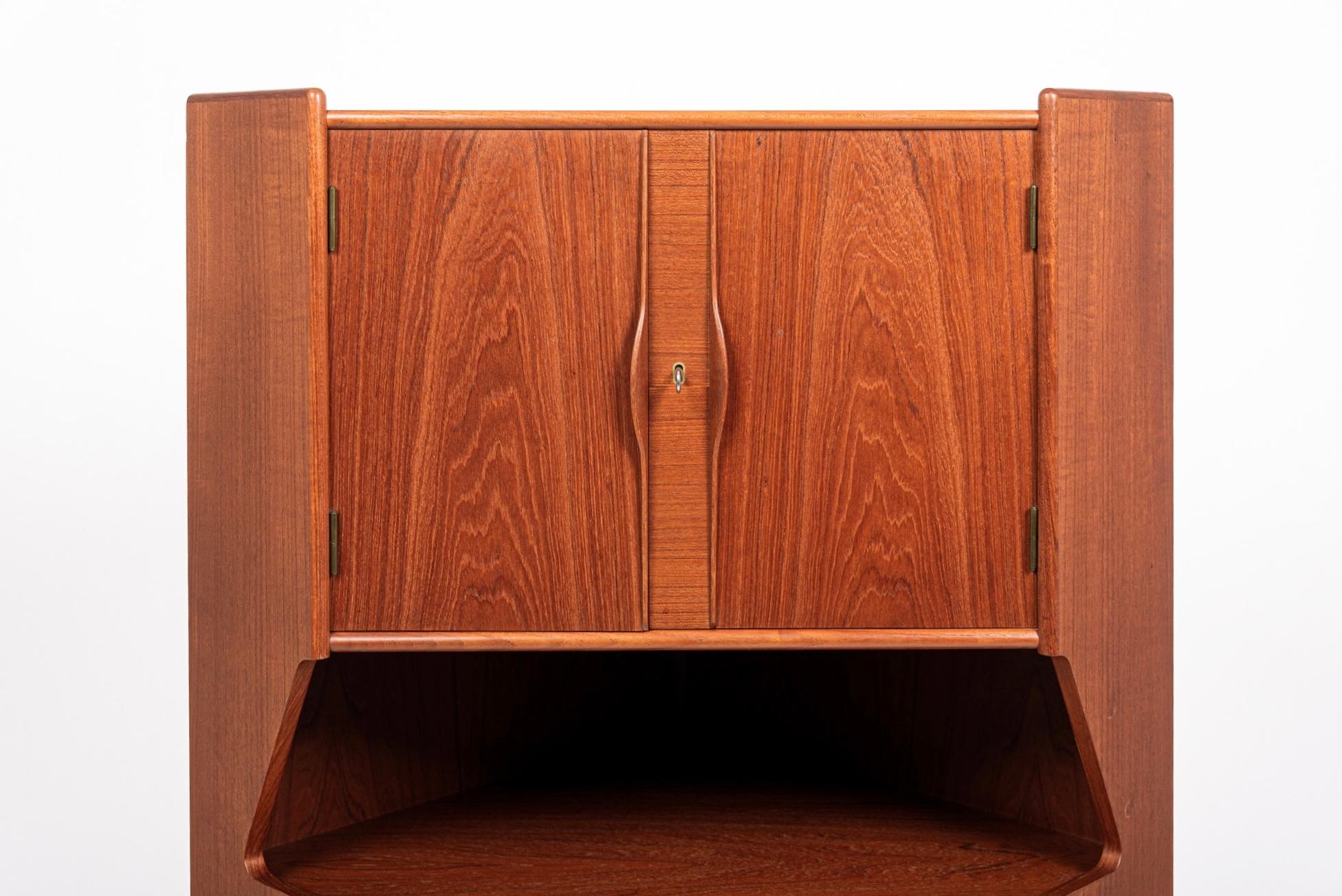 20th Century 1960s Midcentury Danish Teak Corner Bar Cabinet by Falsig