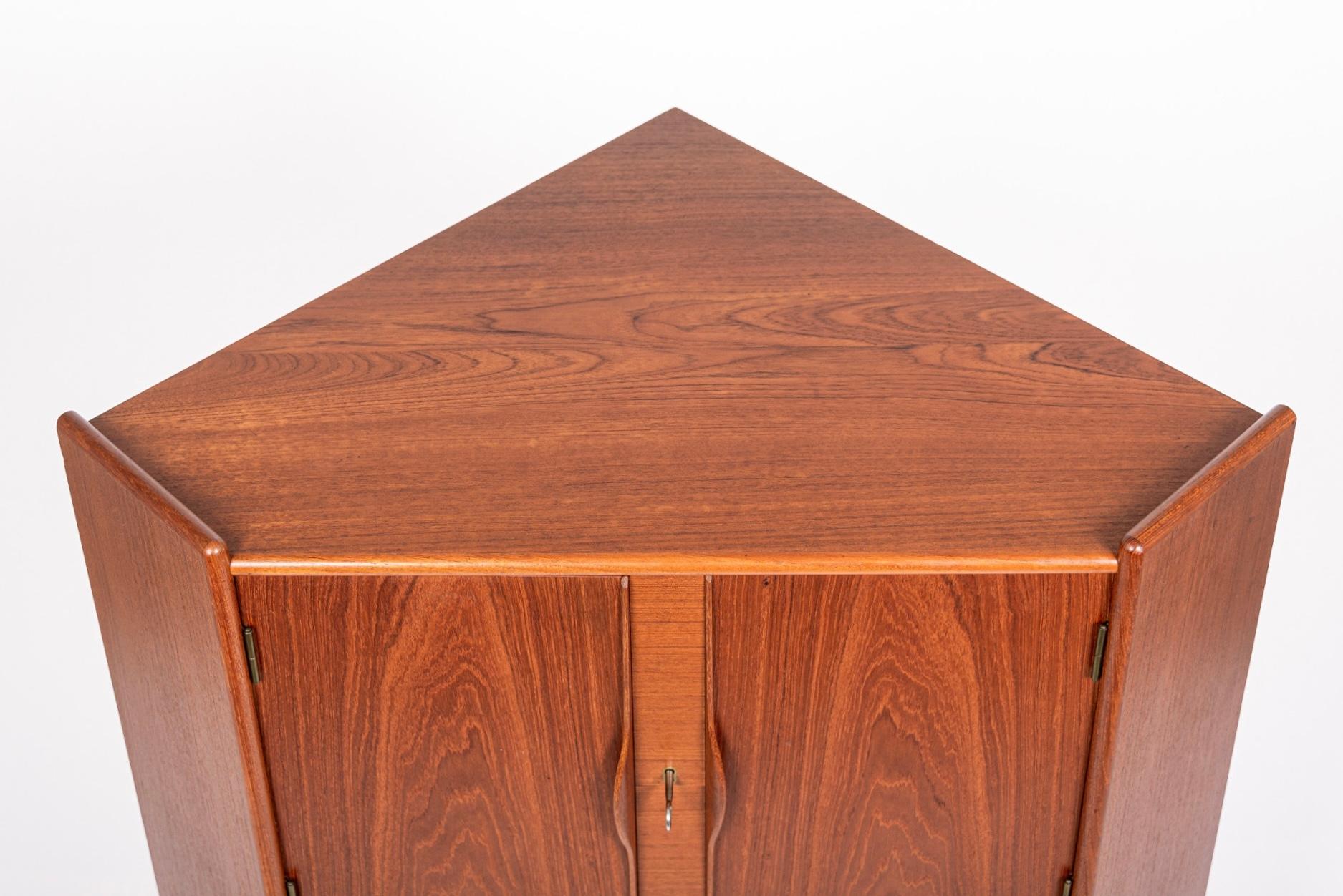 Brass 1960s Midcentury Danish Teak Corner Bar Cabinet by Falsig