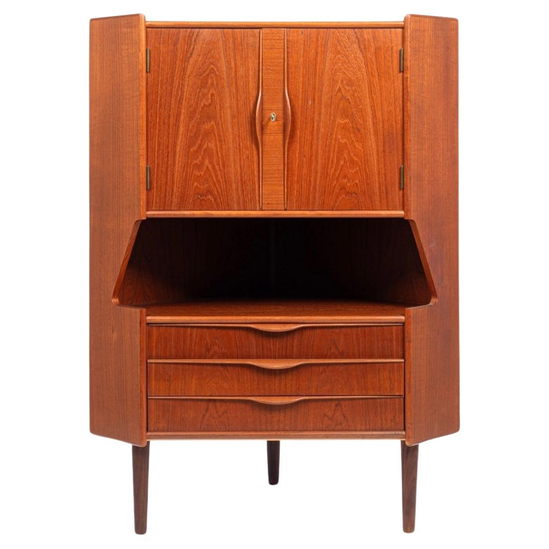 1960s Midcentury Danish Teak Corner Bar Cabinet by Falsig