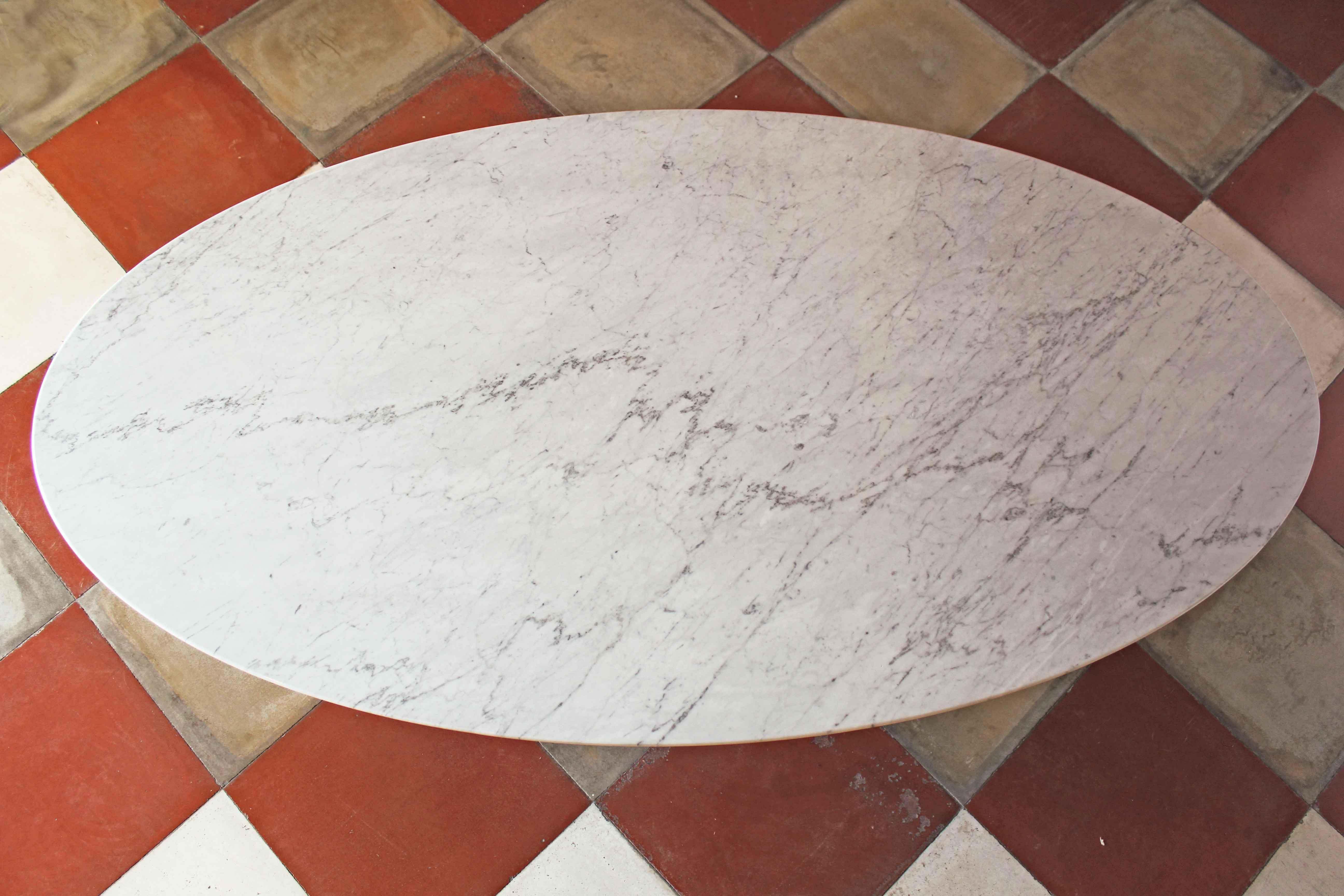 1960s Vintage Oval Carrara Marble Dining Table for Six People 9