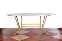 1960s Vintage Oval Carrara Marble Dining Table for Six People
