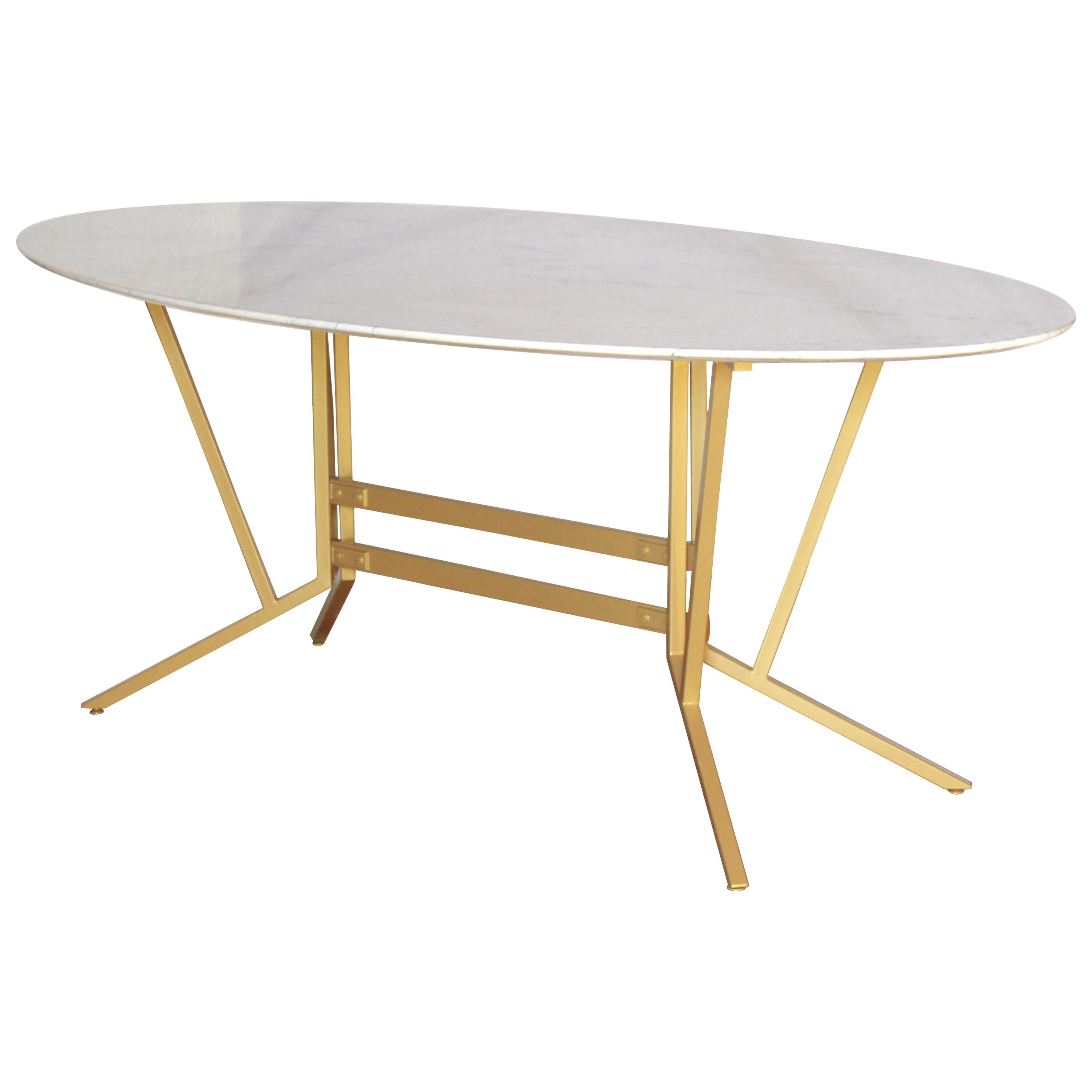 1960s Vintage Oval Carrara Marble Dining Table for Six People