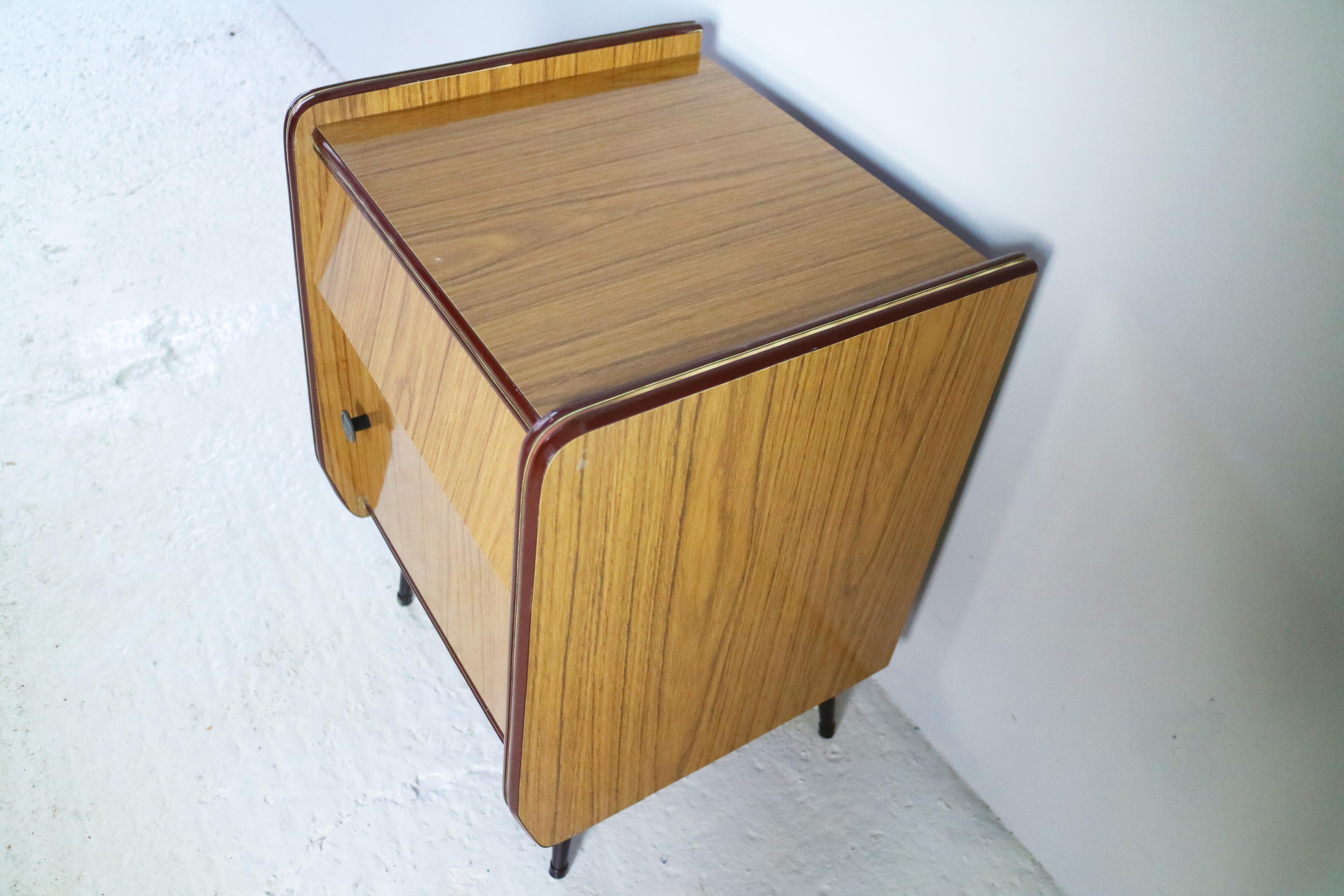 British 1960s Midcentury Formica Bedside Cabinet For Sale