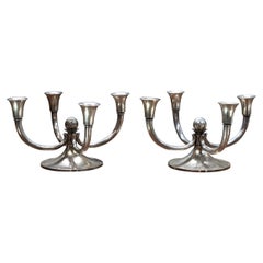 Vintage 1960s Midcentury Georg Jensen Style Sterling Candelabras Candleholders