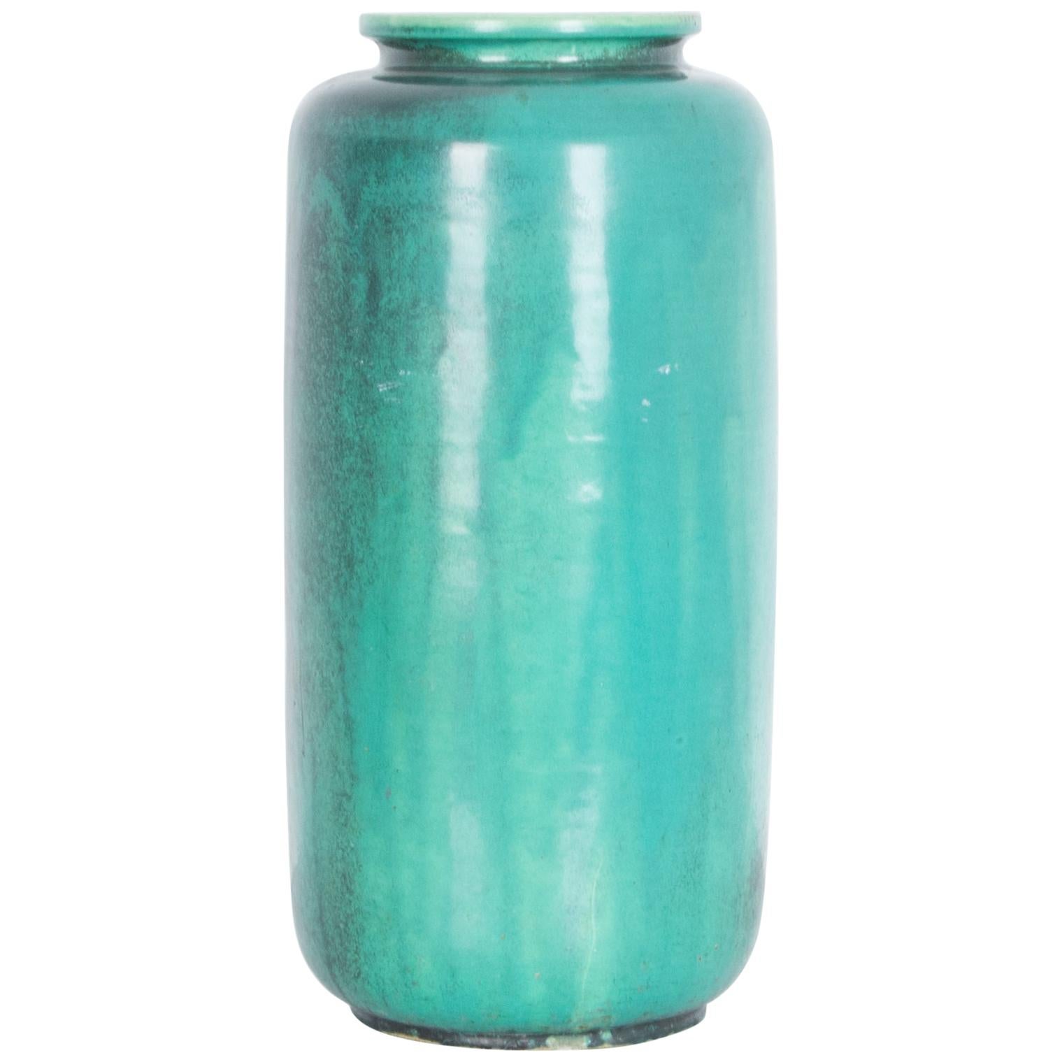 1960s Midcentury German Aqua Blue Glazed Ceramic Vase