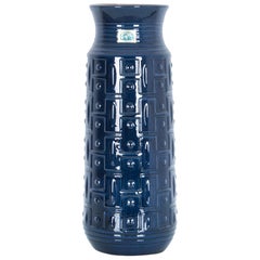 1960s Midcentury German Blue Patterned Ceramic Vase