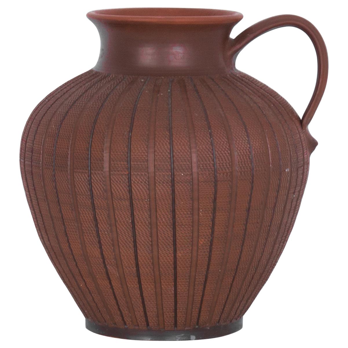 1960s Midcentury German Terracotta Striped Ceramic Vase