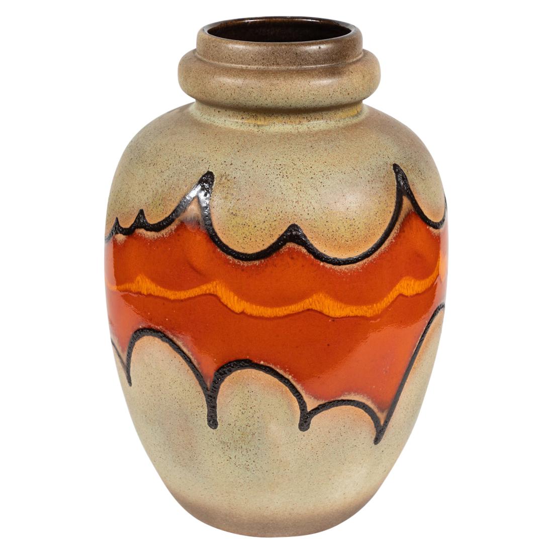 1960s Midcentury Glazed Vase with Orange Red Accent