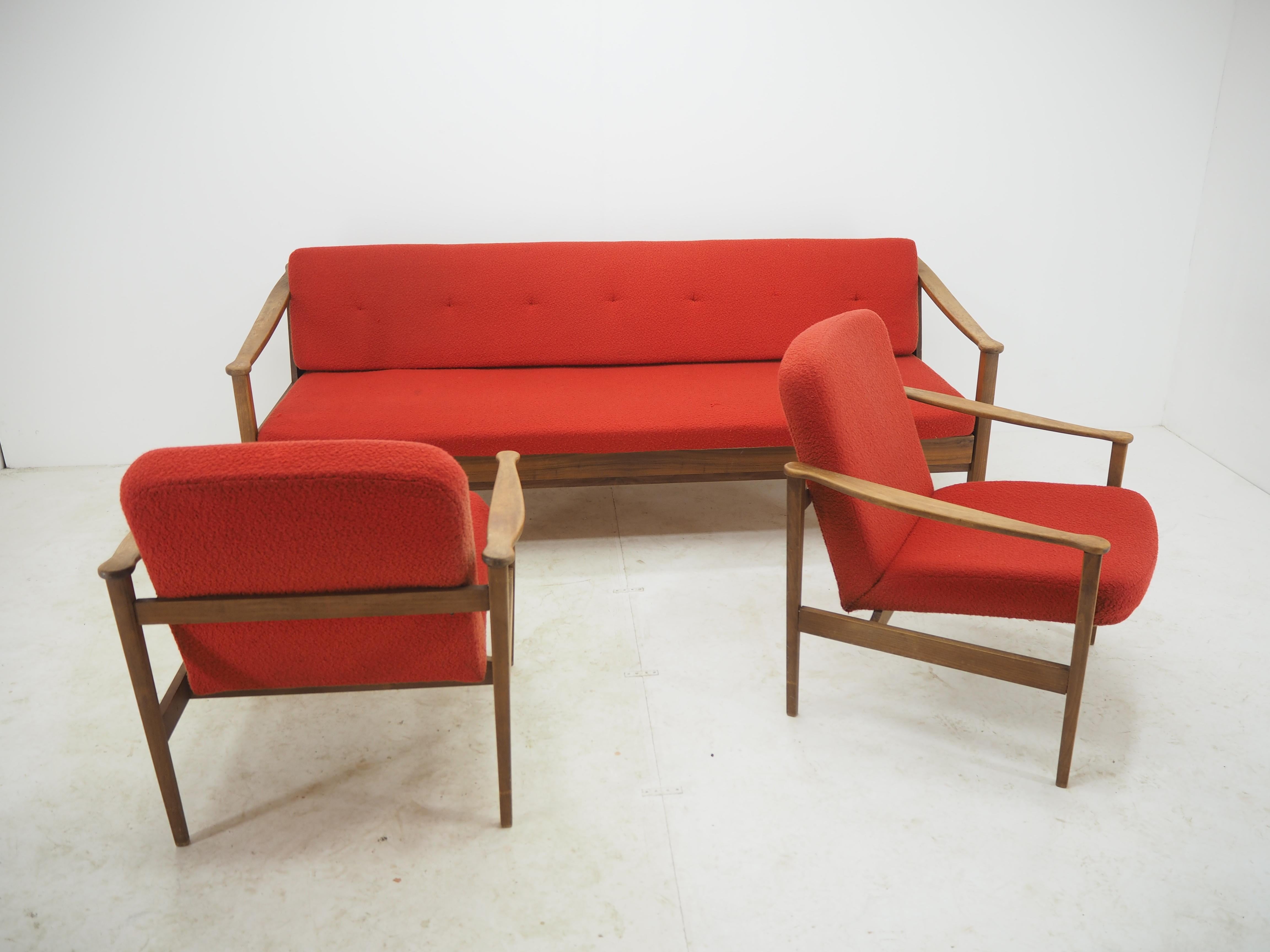 1960s Midcentury Living Room Set Sofa and Pair Armchairs, Czechoslovakia 1