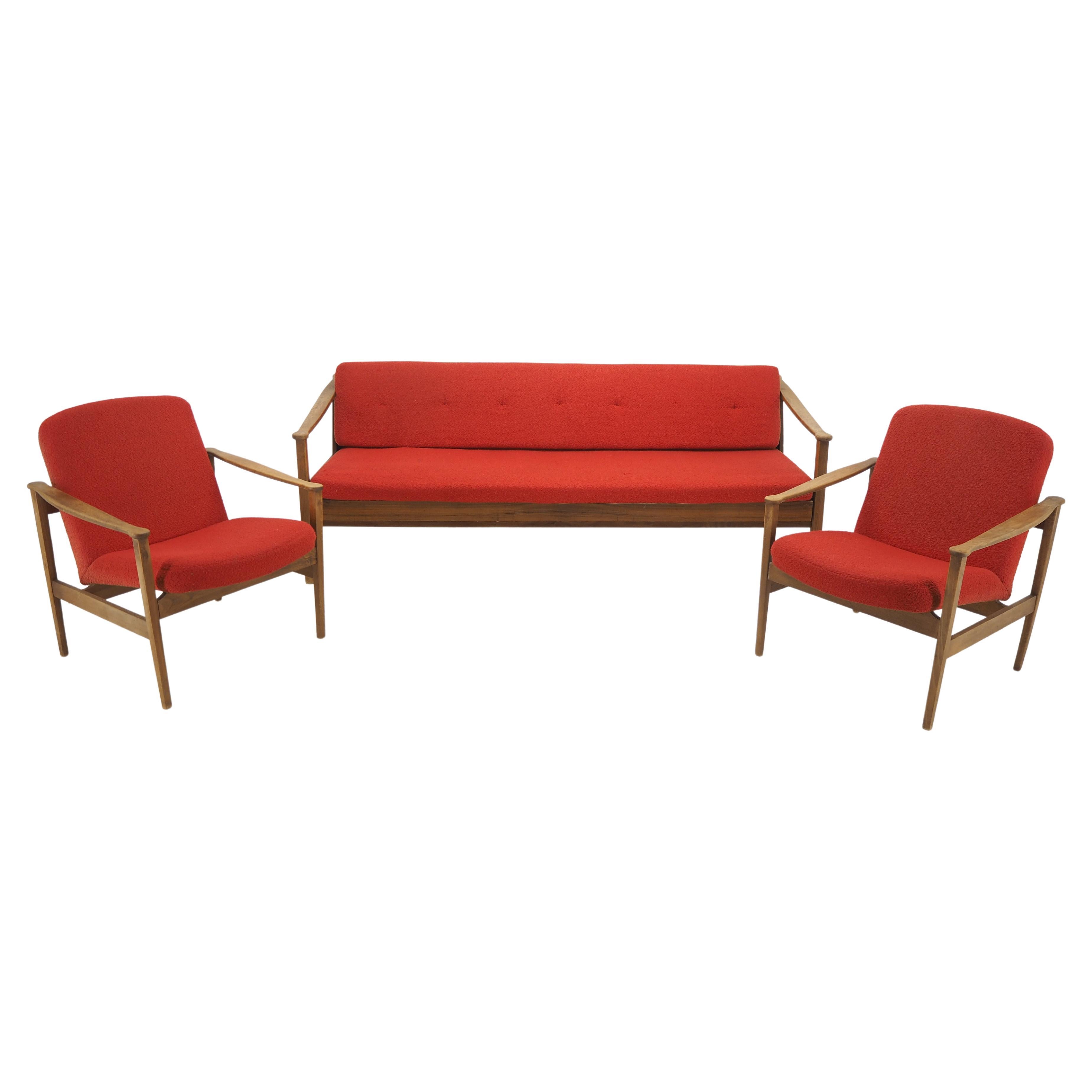 1960s Midcentury Living Room Set Sofa and Pair Armchairs, Czechoslovakia