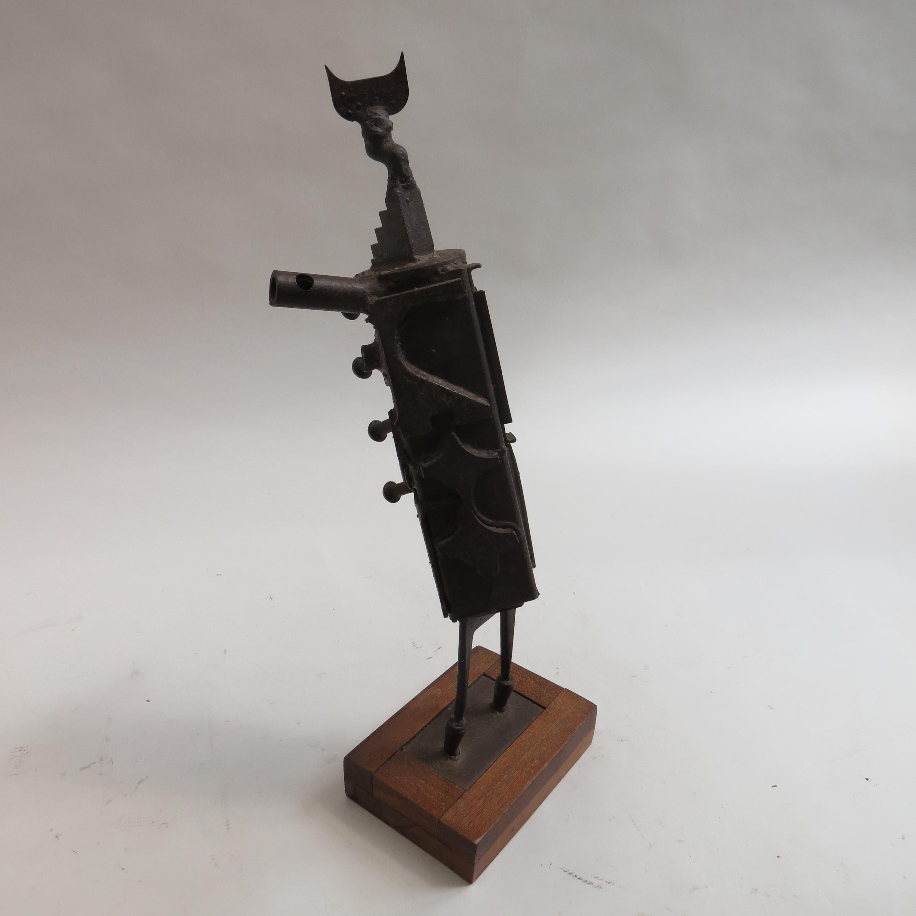 1960s Midcentury Metal Brutalist Sculpture by R Waische 2