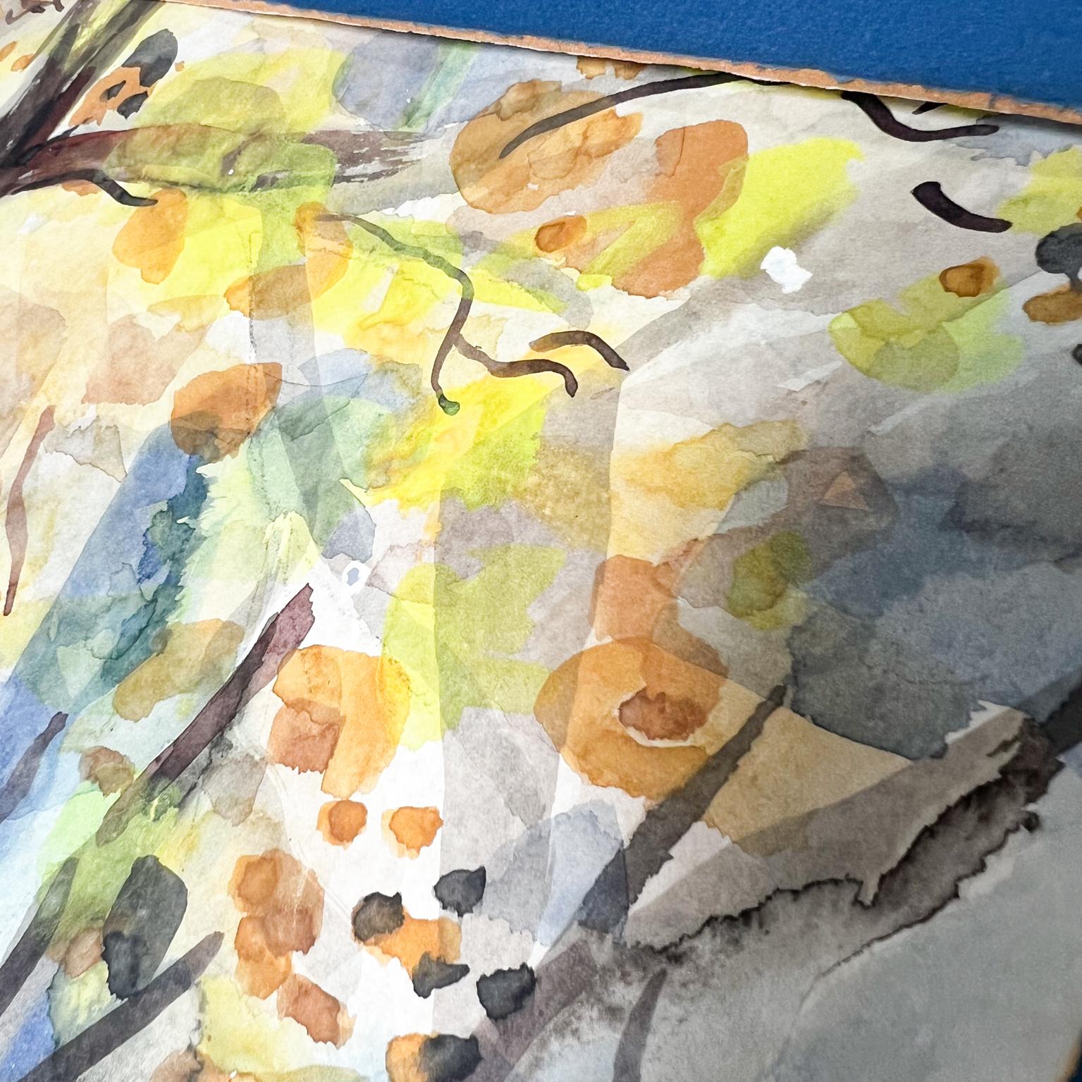 1960s Mid-Century Modern Blue Art Watercolor Abstract Landscape Signed For Sale 5