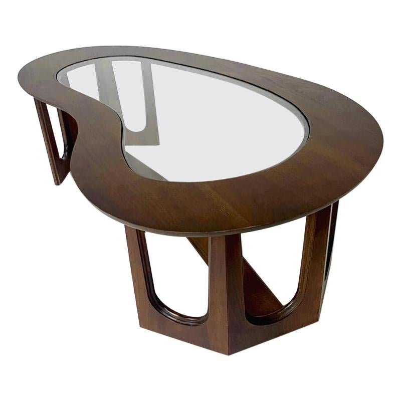 1960s Midcentury Modern Freeform Amoeba Biomorphic Glass and Wood Coffee Table