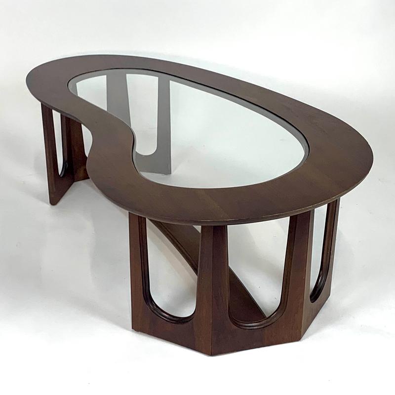 1960s Midcentury Modern Freeform Amoeba Biomorphic Glass and Wood Coffee Table 3