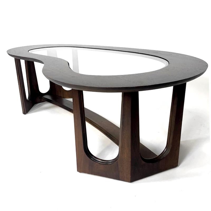 American 1960s Midcentury Modern Freeform Amoeba Biomorphic Glass and Wood Coffee Table