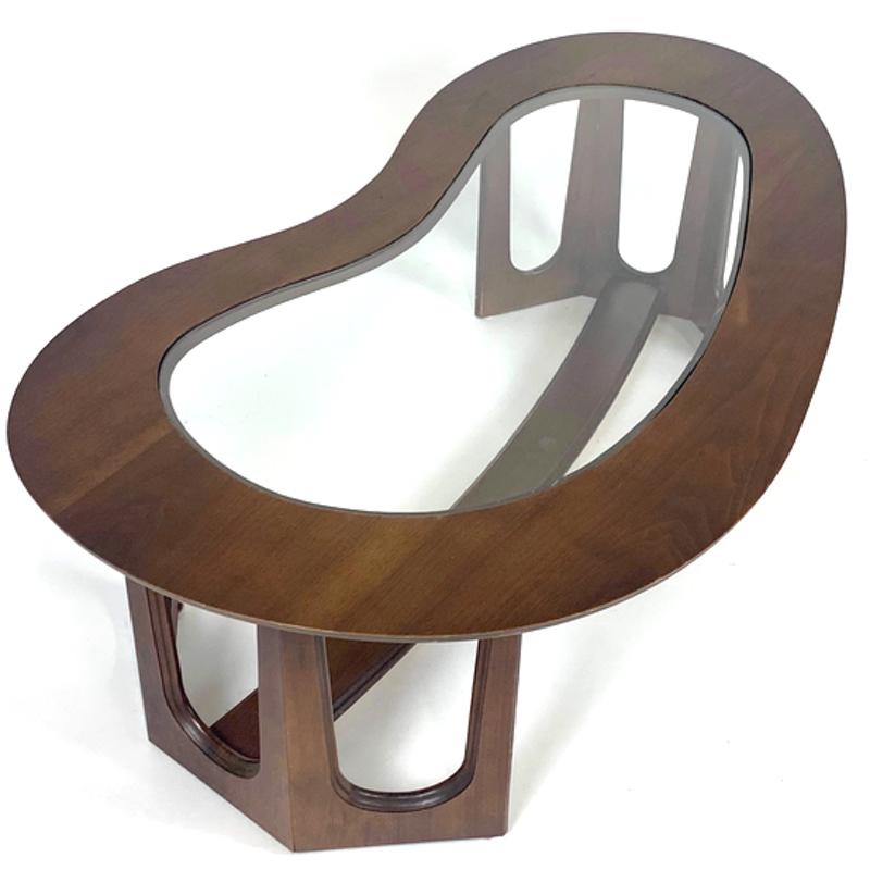 1960s Midcentury Modern Freeform Amoeba Biomorphic Glass and Wood Coffee Table 1