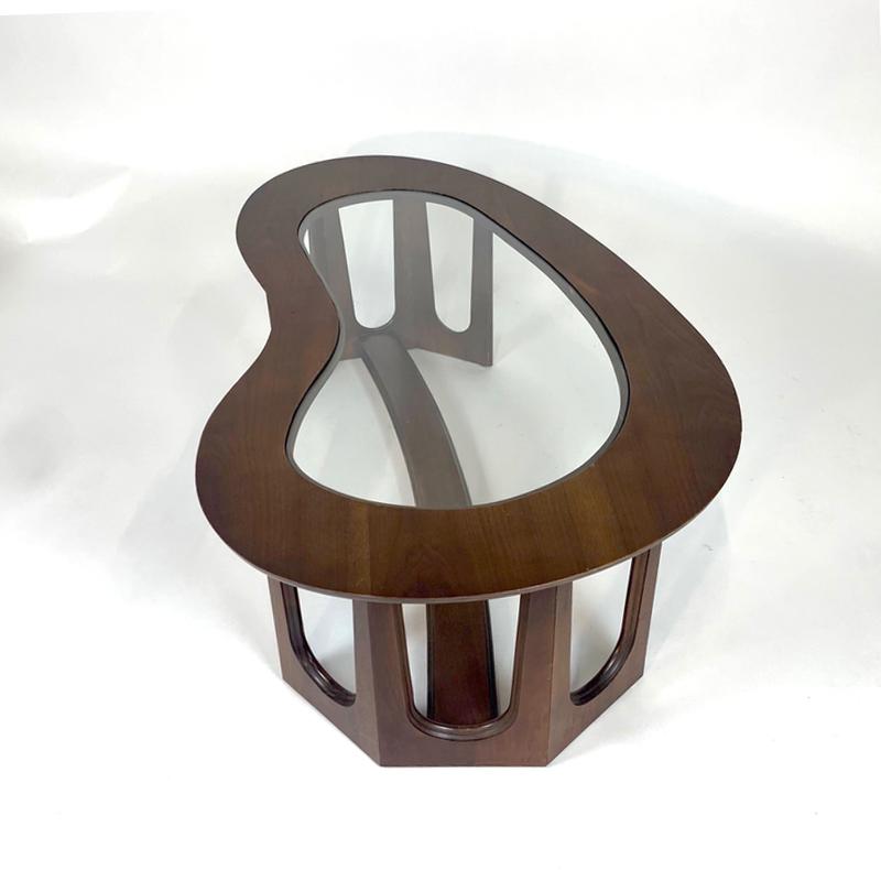 1960s Midcentury Modern Freeform Amoeba Biomorphic Glass and Wood Coffee Table 2