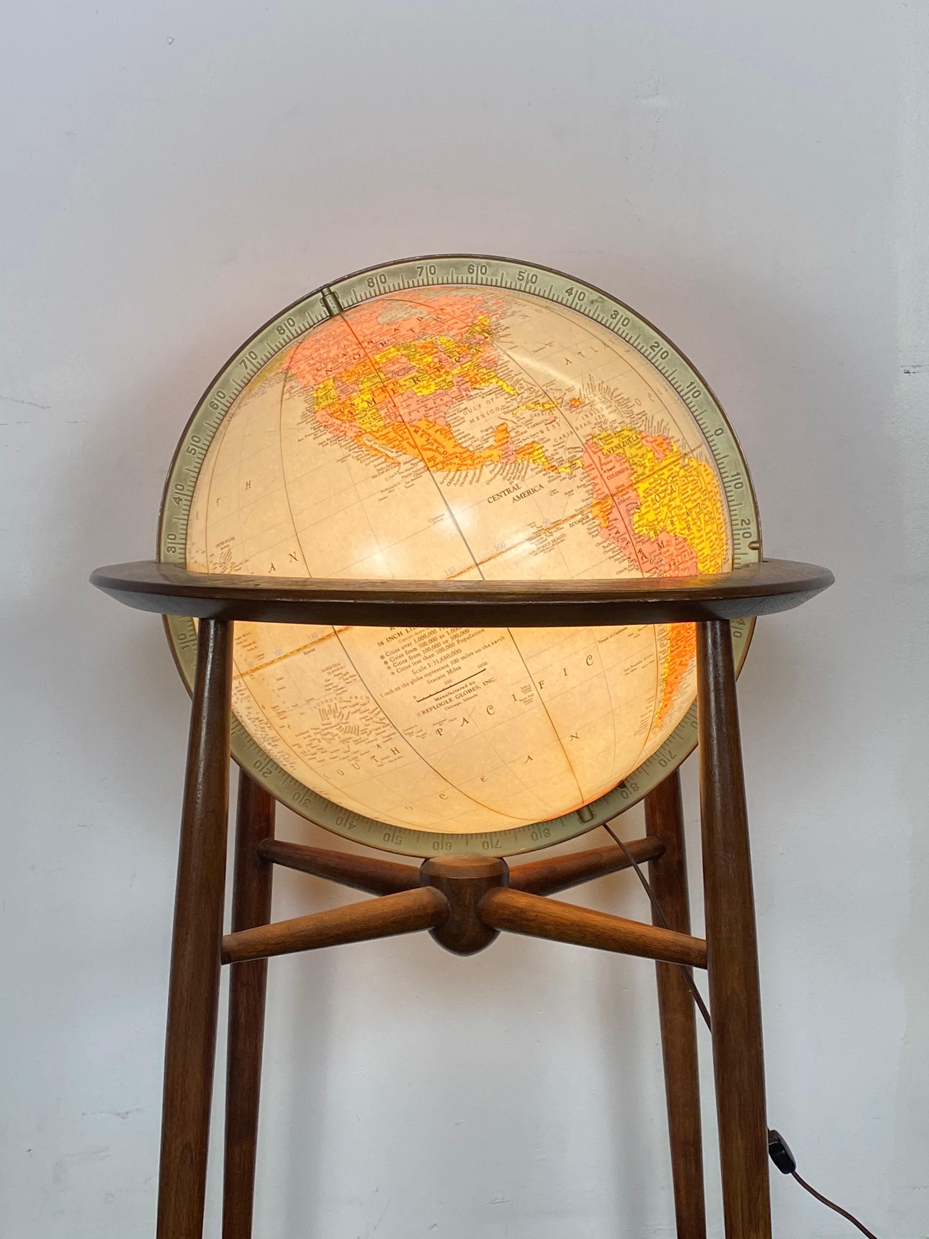 1960s Midcentury Modern Mad Men Illuminated Replogle Globe 6