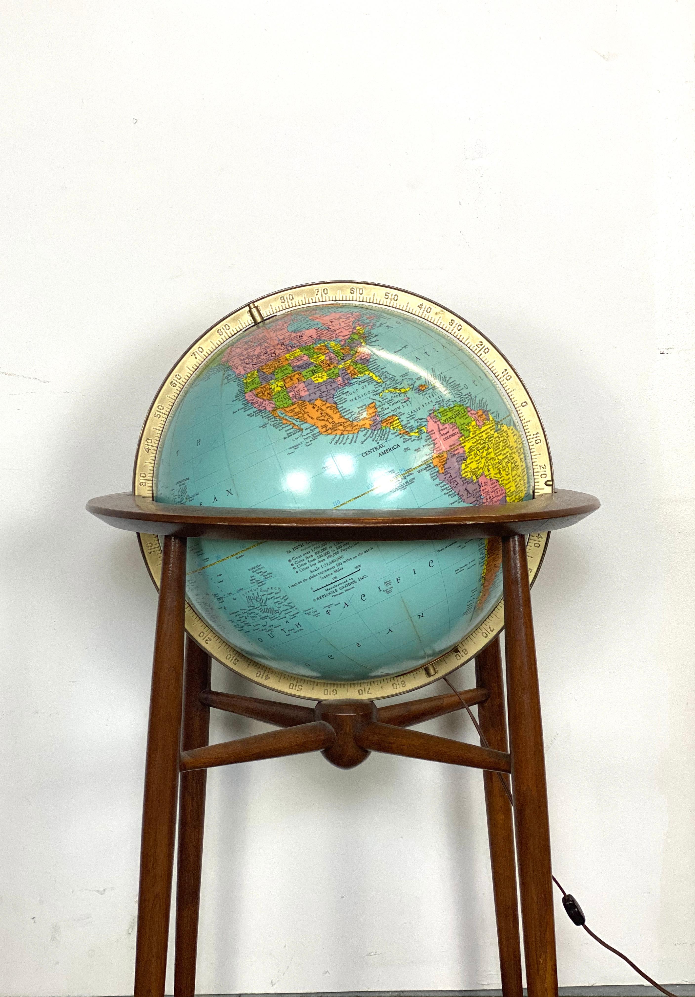 American 1960s Midcentury Modern Mad Men Illuminated Replogle Globe