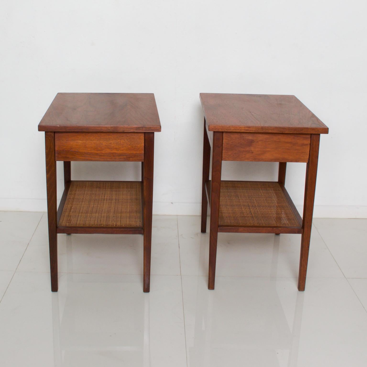 1960s Mid-Century Modern Nakashima Simple Style Walnut Nightstands with Cane USA 3