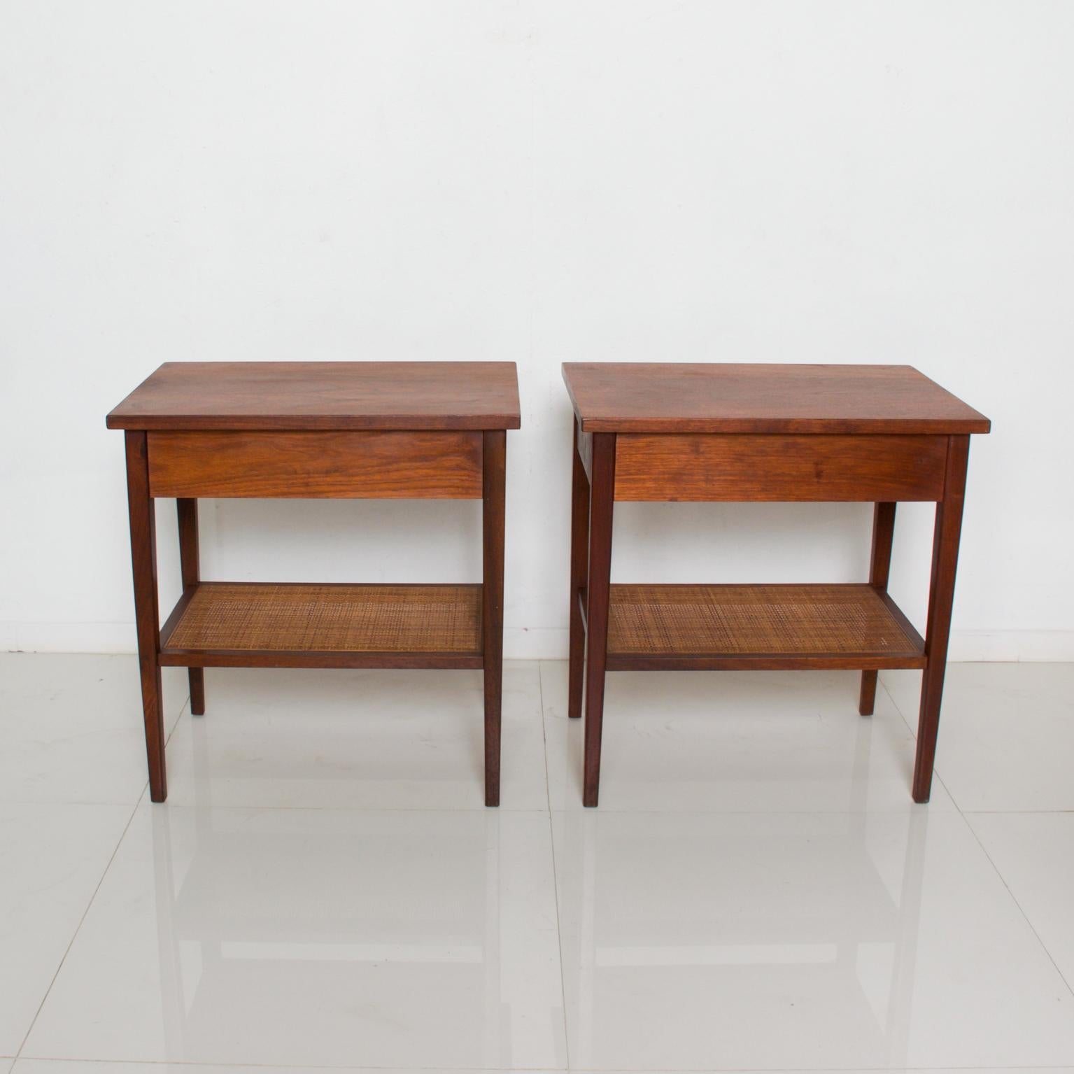 1960s Mid-Century Modern Nakashima Simple Style Walnut Nightstands with Cane USA 4