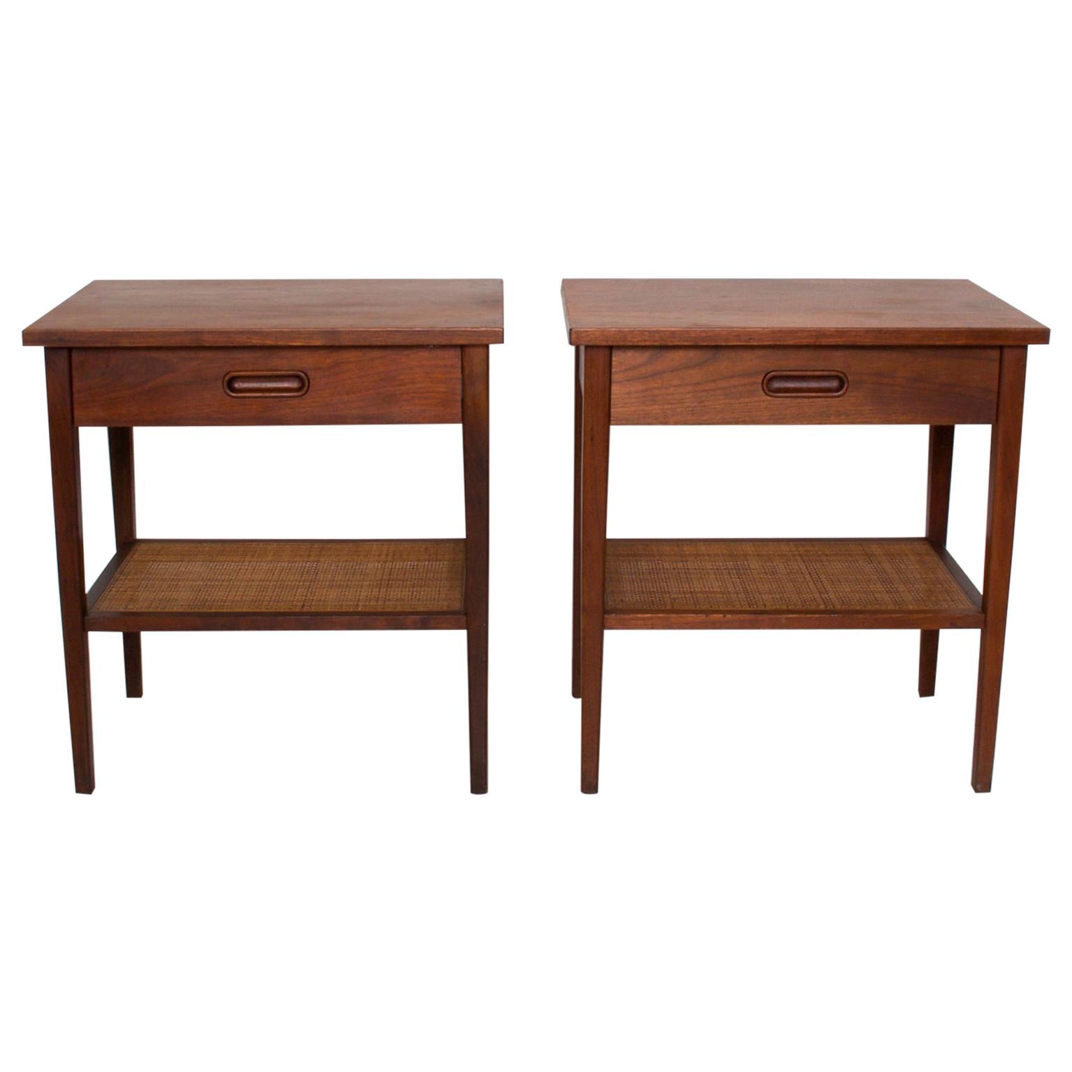 1960s Mid-Century Modern Nakashima Simple Style Walnut Nightstands with Cane USA
