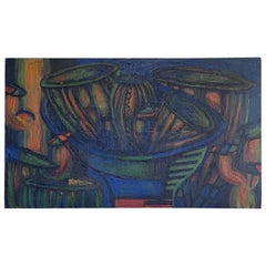 Used 1960’s Midcentury Modern Oil on Board Abstract Jazz Scene