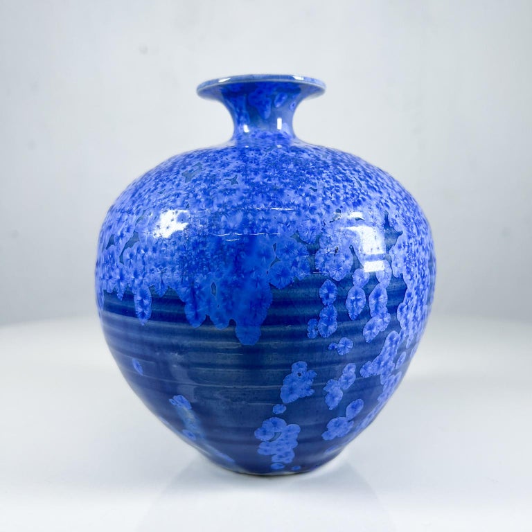 1960s MidCentury Modern Studio Pottery Small Cobalt Blue Vase For Sale