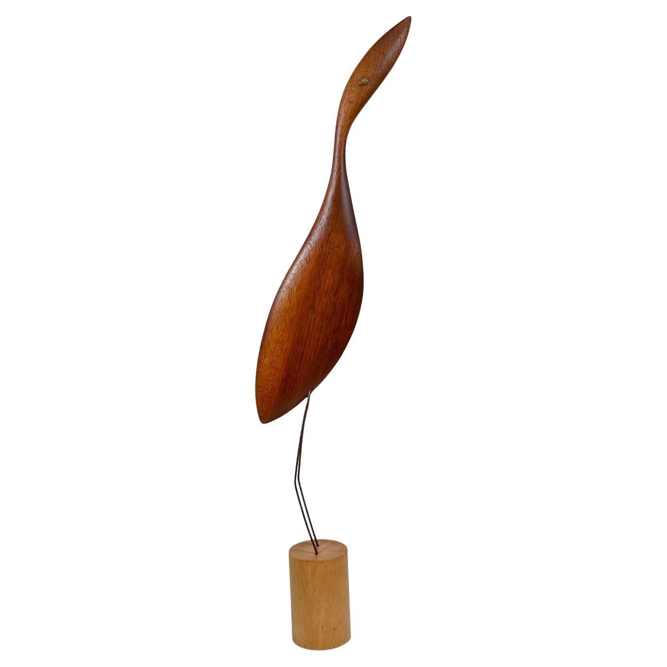 1960s Midcentury Modernist Carved Wood Egret Bird Sculpture K & P