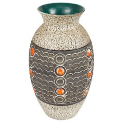 Mid Century Vase with Black, Orange, and Brown Textured Detail