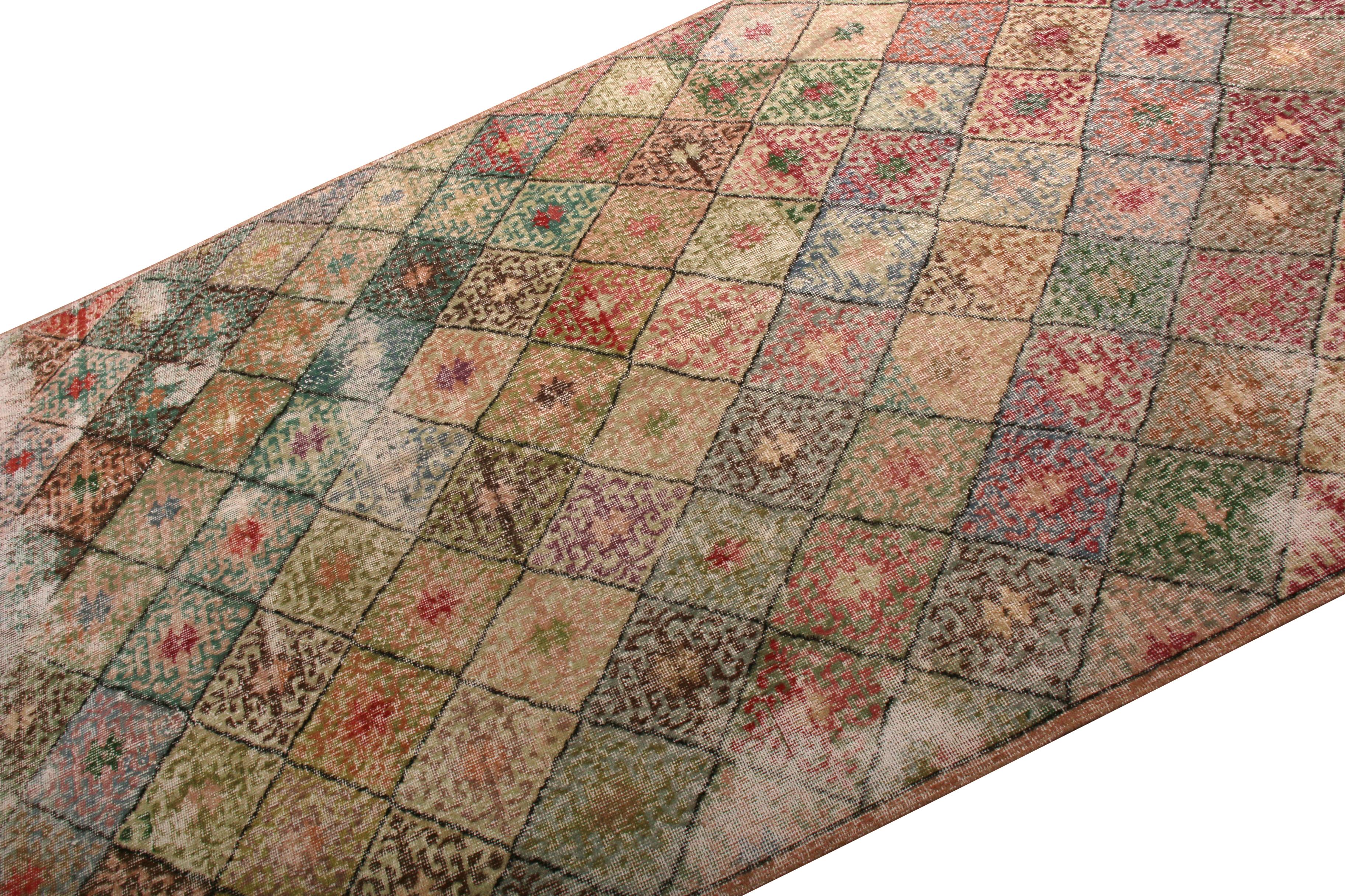 Mehrfarbiger Art-déco-Teppich aus Wolle im Used-Look von Teppich & Kelim, Mid-century, 1960er Jahre (Art déco) im Angebot