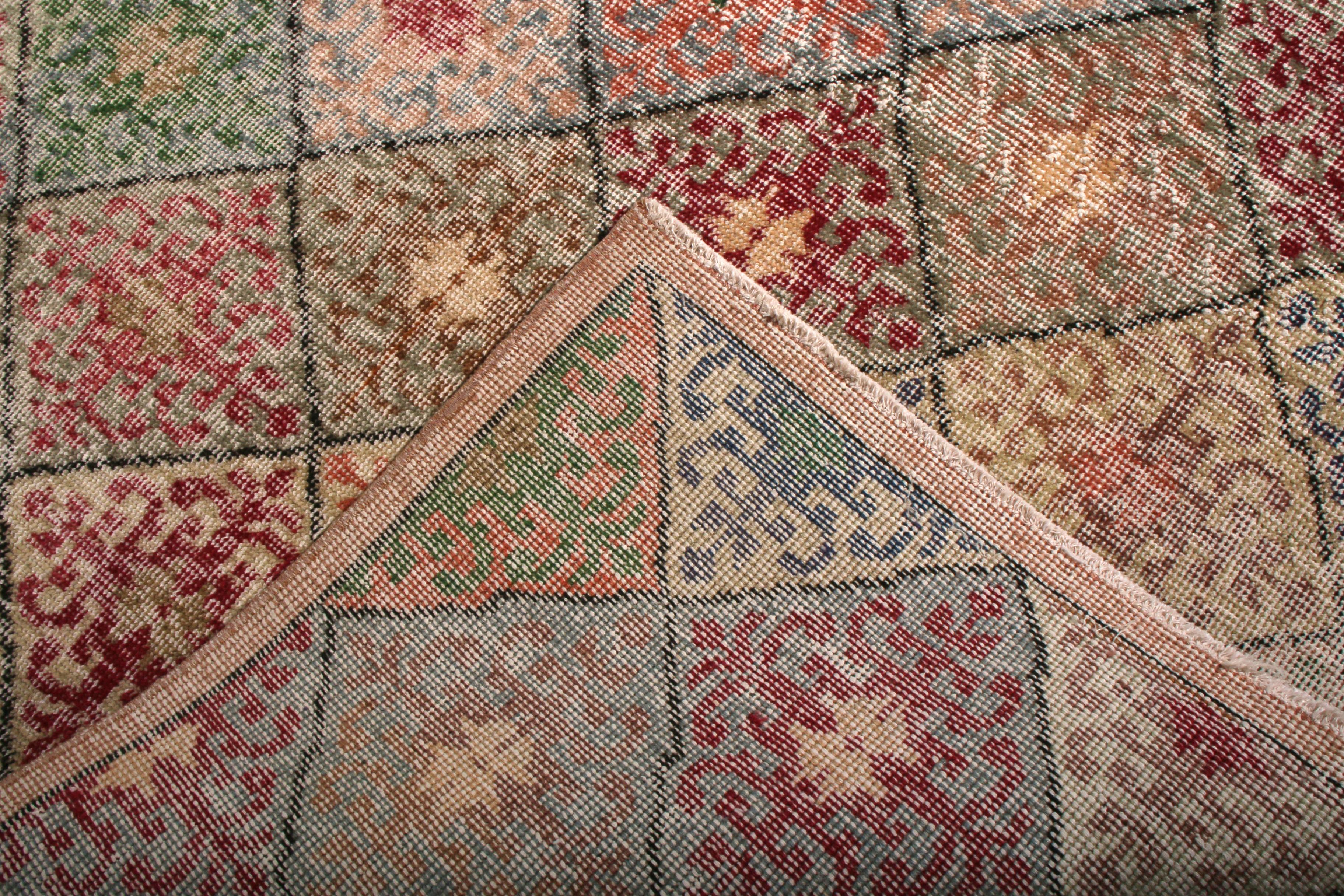 Mehrfarbiger Art-déco-Teppich aus Wolle im Used-Look von Teppich & Kelim, Mid-century, 1960er Jahre (Handgeknüpft) im Angebot