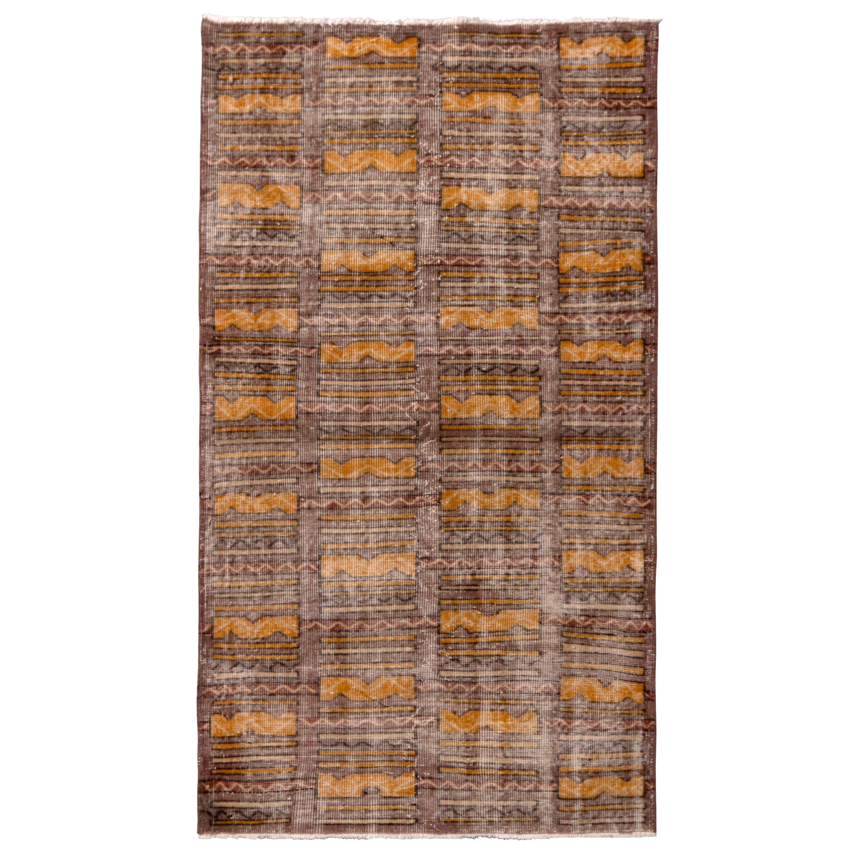 1960er Jahre Midcentury Vintage Teppich Beige Braun Gold Geometrisches Muster von Teppich & Kelim