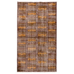 1960s Midcentury Vintage Rug Beige Brown Gold Geometric Pattern by Rug & Kilim