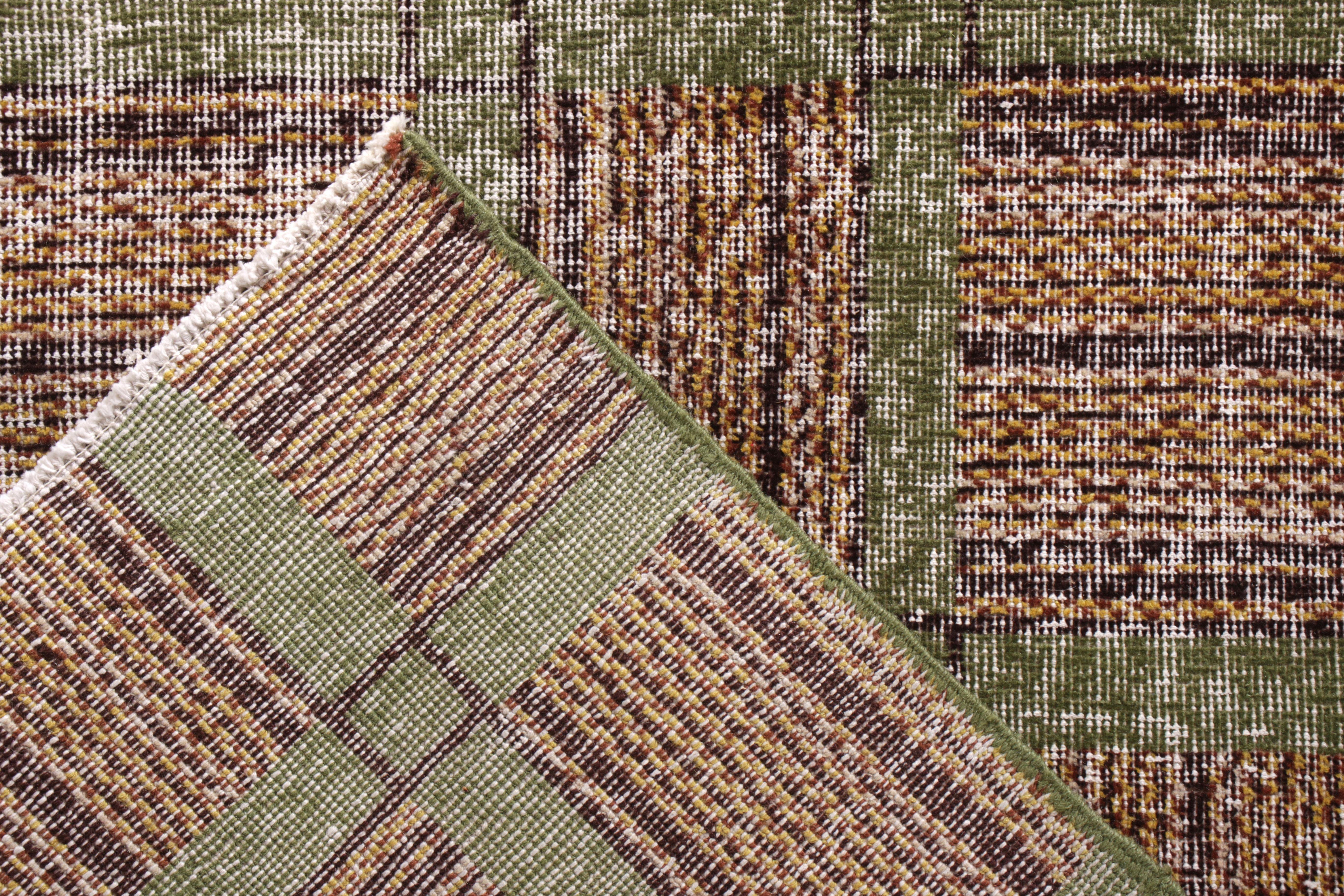 Hand-Knotted 1960s Midcentury Vintage Rug in Beige-Brown and Green Geometric Pattern