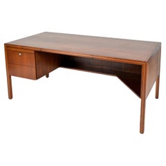 1960s Midcentury Walnut Brass Freestanding Writing Desk InterRoyal Corp Canada