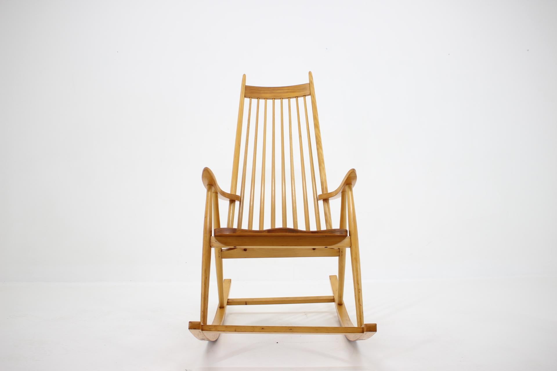 Mid-20th Century 1960s Midcentury Wooden Rocking Chair, Czechoslovakia For Sale