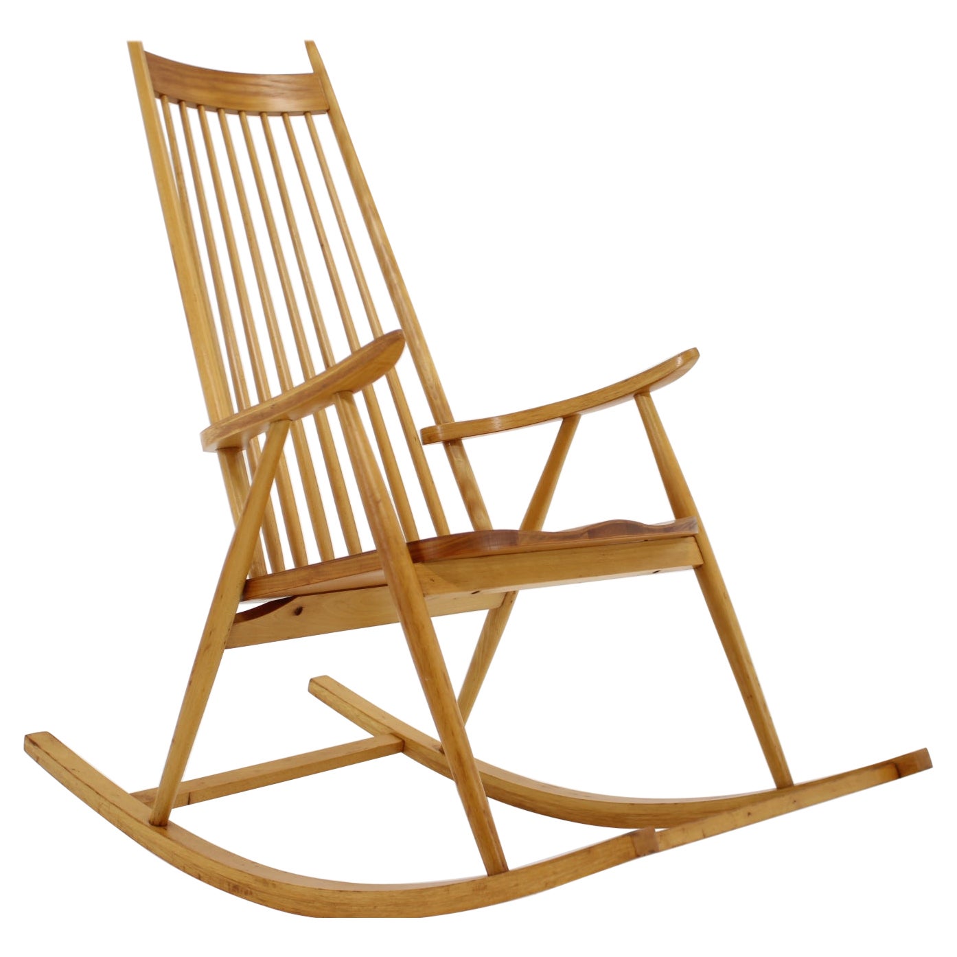 Sedia a dondolo in legno del Medioevo, Cecoslovacchia, 1960