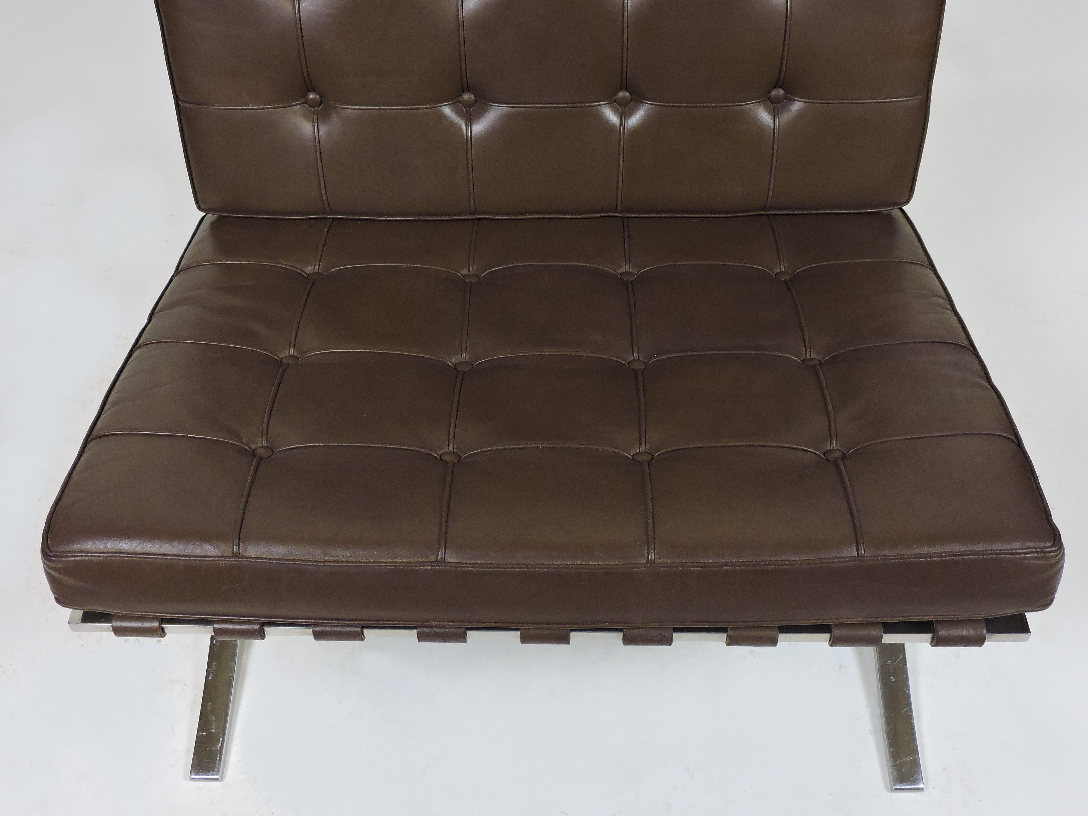 Mid-20th Century 1960s Mies van der Rohe Knoll Bacelona Stainless Steel and Leather Chair 
