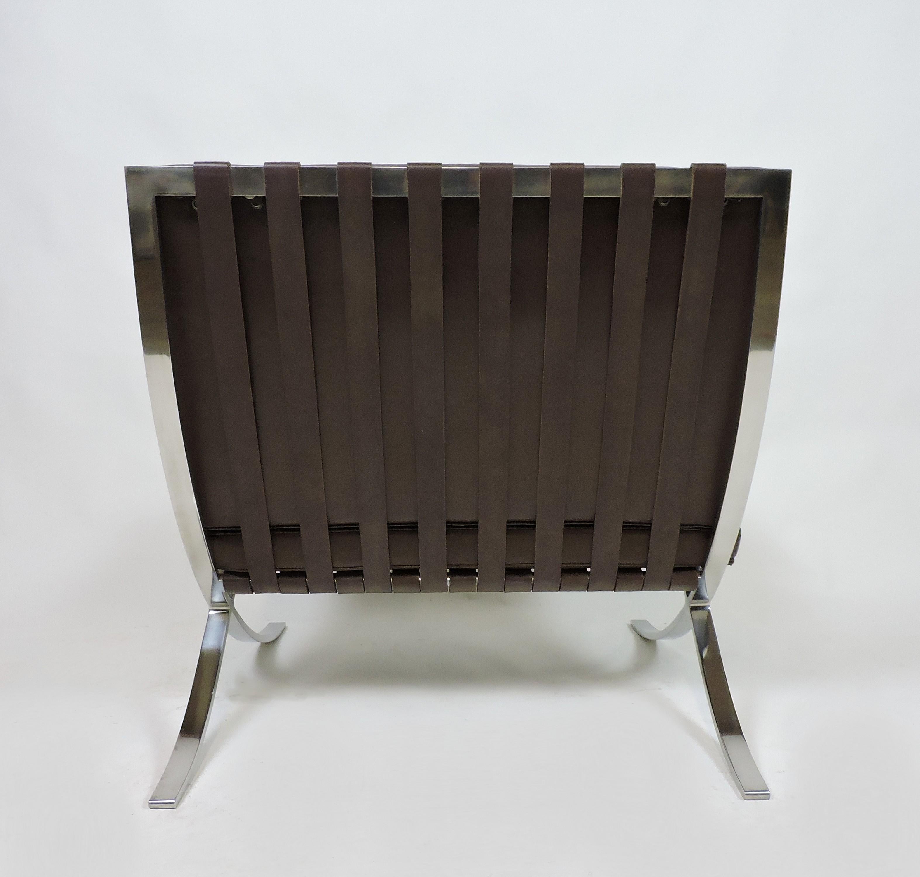 Mid-Century Modern 1960s Mies van der Rohe Knoll Bacelona Stainless Steel and Leather Chair 