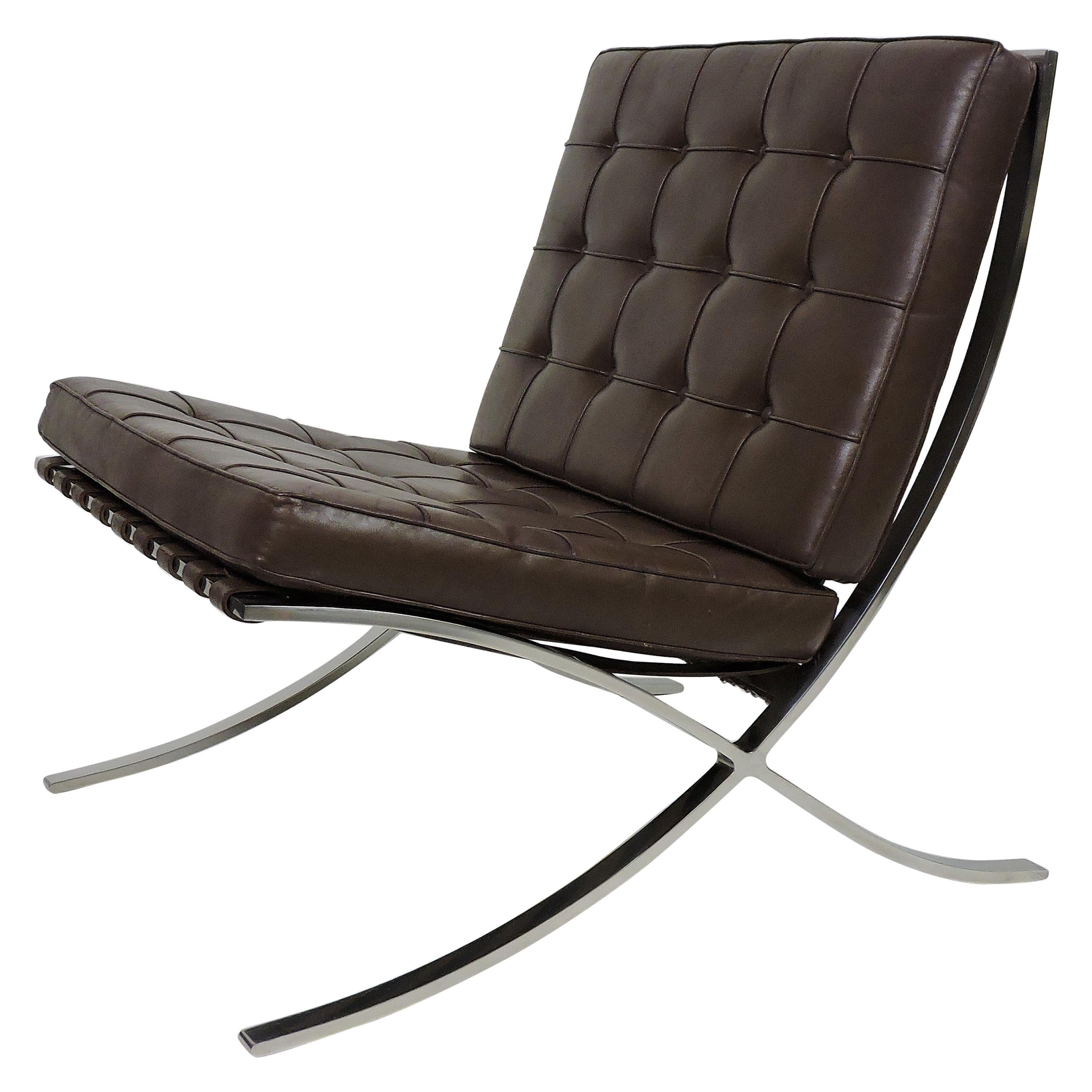 1960s Mies van der Rohe Knoll Bacelona Stainless Steel and Leather Chair 