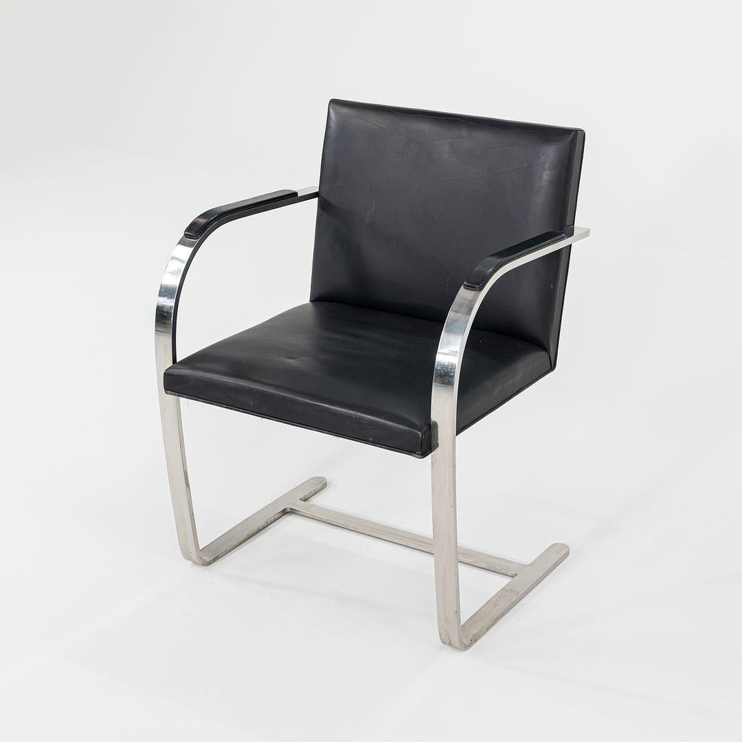 Modern 1960s Mies van der Rohe Flat Bar Brno Chair in Polished Stainless w/ Leather For Sale