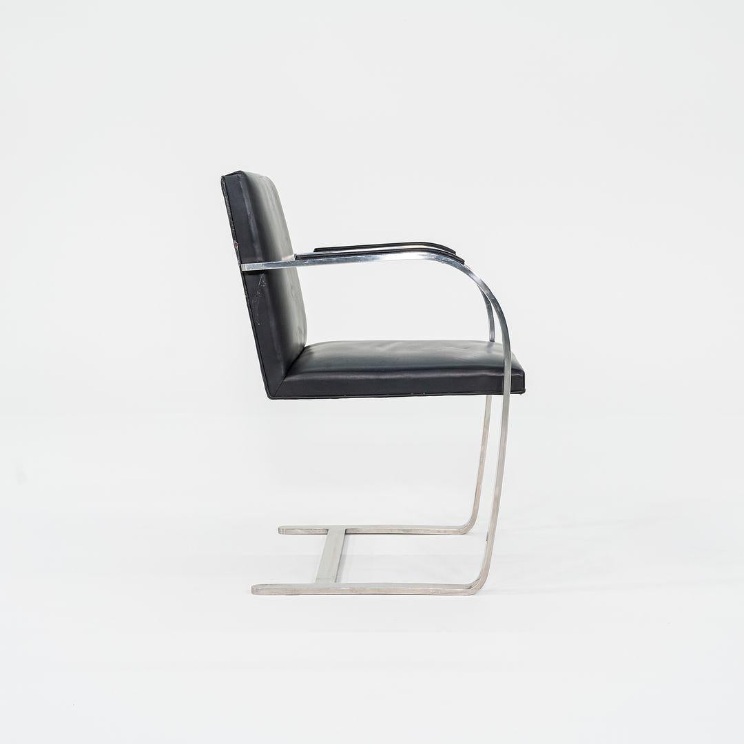 American 1960s Mies van der Rohe Flat Bar Brno Chair in Polished Stainless w/ Leather For Sale